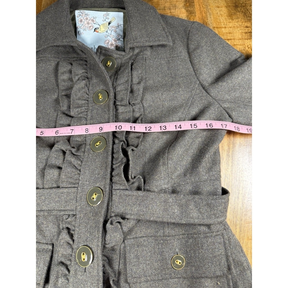 Anthropologie Tabitha Olive Wool Blend Ruffle Jacket Coat Size‎ 10 Wool Blend - Picture 5 of 6